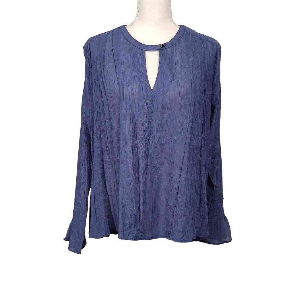 Umgee Blue Crinkle Cotton Blend Long Sleeve Blouse S